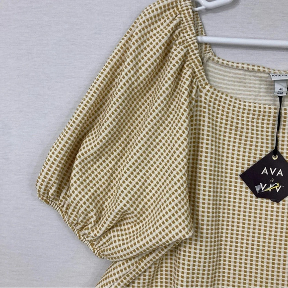 New Ava & Viv Yellow Gingham Square Neck Stretch Knit Top 4X - Picture 4 of 9